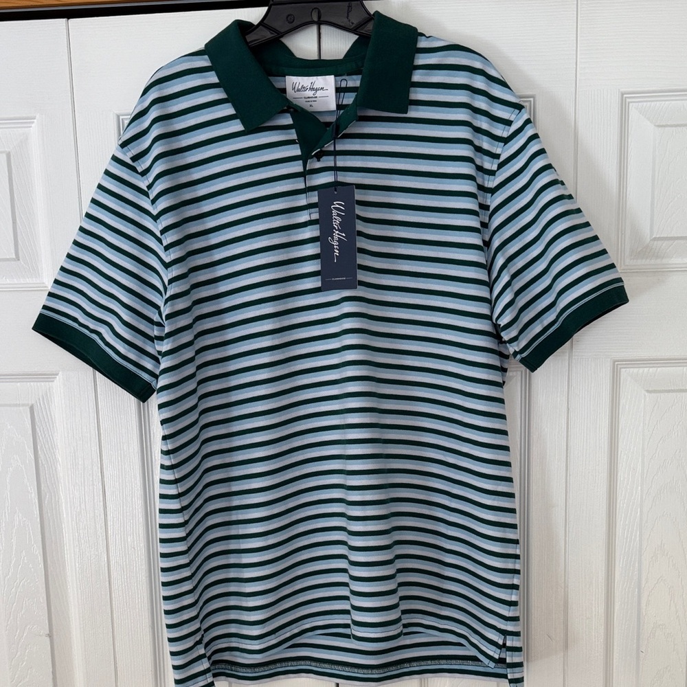 Walter Hagen Striped Polo Shirt - Dark Green and Light Blue